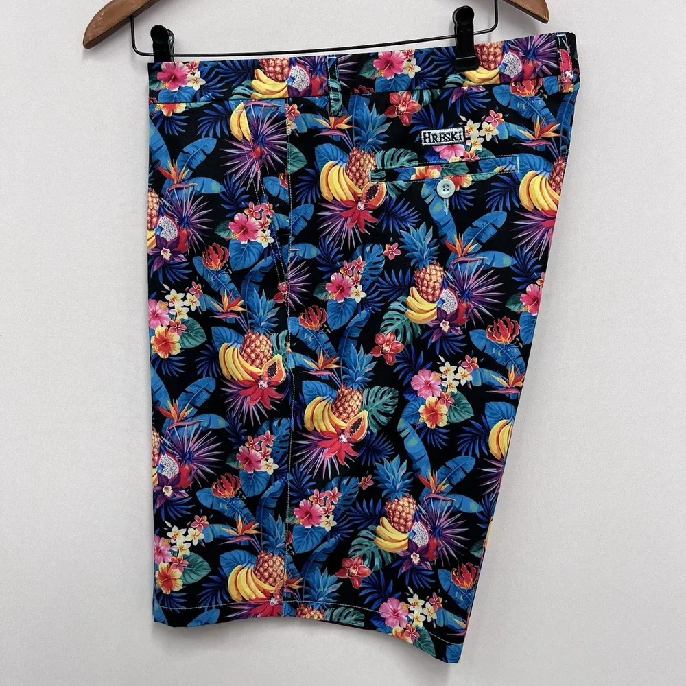 Hreski NEW Men's Sz 42 Black Multicolor Floral Fruit 9